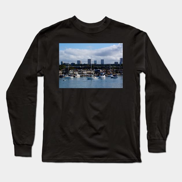 Newport Harbor Boats and Buildings Long Sleeve T-Shirt by 1Redbublppasswo